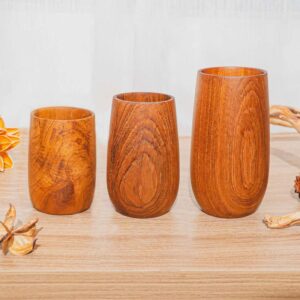 Rainforest Bowls Set of 4 Regular Rounded Javanese Teak Wood Cup- 350ml (12 oz)- Great for Tea/Coffee/Milk, Hot & Cold Drinks- Ultra-Durable- Premium Wooden Cup Handcrafted by Indonesian Artisans