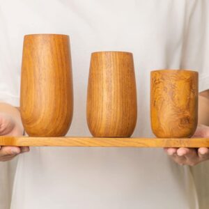 Rainforest Bowls Set of 4 Regular Rounded Javanese Teak Wood Cup- 350ml (12 oz)- Great for Tea/Coffee/Milk, Hot & Cold Drinks- Ultra-Durable- Premium Wooden Cup Handcrafted by Indonesian Artisans