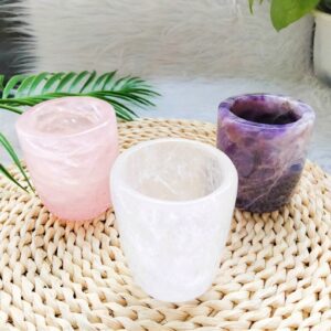 WOWVITY Crystal Drink Rose Quartz Cup, Dream Amethyst Tea Cup, Clear Quartz Cup without Handle, Crystal Tea Cup, Gemstone Cup for Wedding Party for Guests, Housewarming Gift for Couple