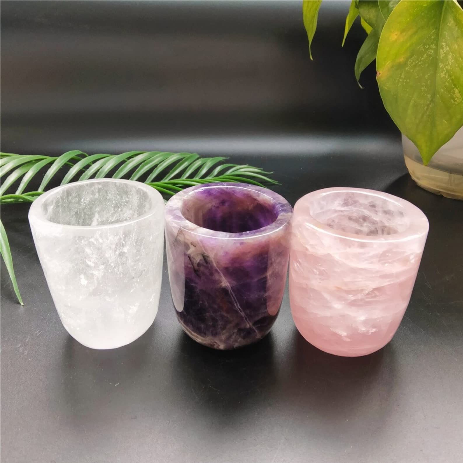 WOWVITY Crystal Drink Rose Quartz Cup, Dream Amethyst Tea Cup, Clear Quartz Cup without Handle, Crystal Tea Cup, Gemstone Cup for Wedding Party for Guests, Housewarming Gift for Couple