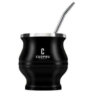 cuopru yerba mate tea cup double-walled mate cup with straw stainless steel yerba mate set with bombilla yerba mate (black)