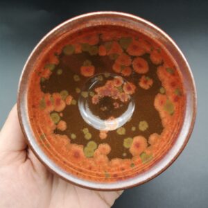 jiumei 4oz big ceramic host tea cup tenmoku jianzhan cup handmade porcelain tenmoku glaze bowl cup jian zhan tianmu teacups, blooming flowers pattern (blooming flowers+bag)