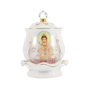 VOSAREA Buddhist Water Offering Bowl Ceramic Altar Cup Holy Water Offering Cup Guanyin Chinese Tea Cup Bowl Tibetan Buddhist Worship Cup for Yoga Meditation Supplies