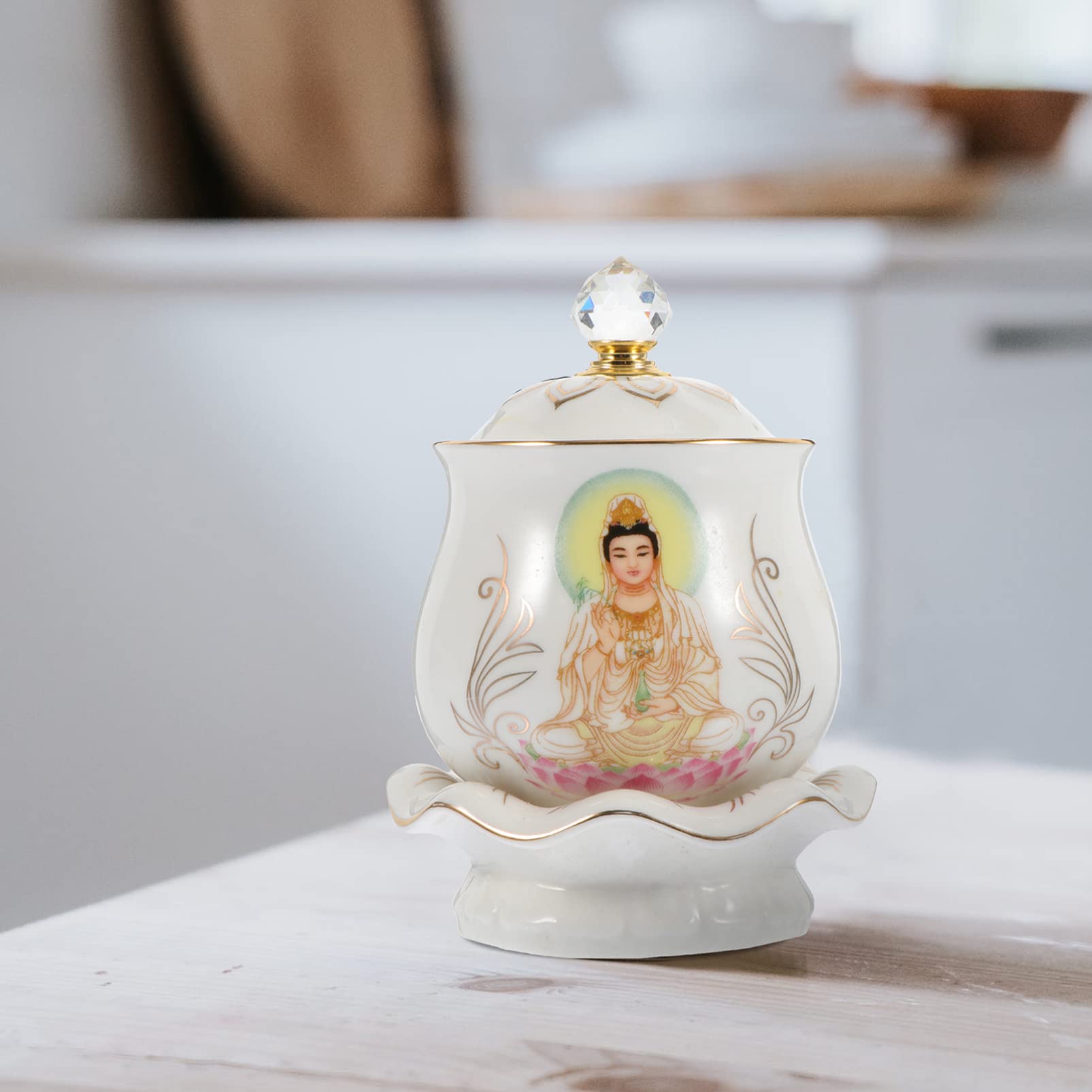 VOSAREA Buddhist Water Offering Bowl Ceramic Altar Cup Holy Water Offering Cup Guanyin Chinese Tea Cup Bowl Tibetan Buddhist Worship Cup for Yoga Meditation Supplies