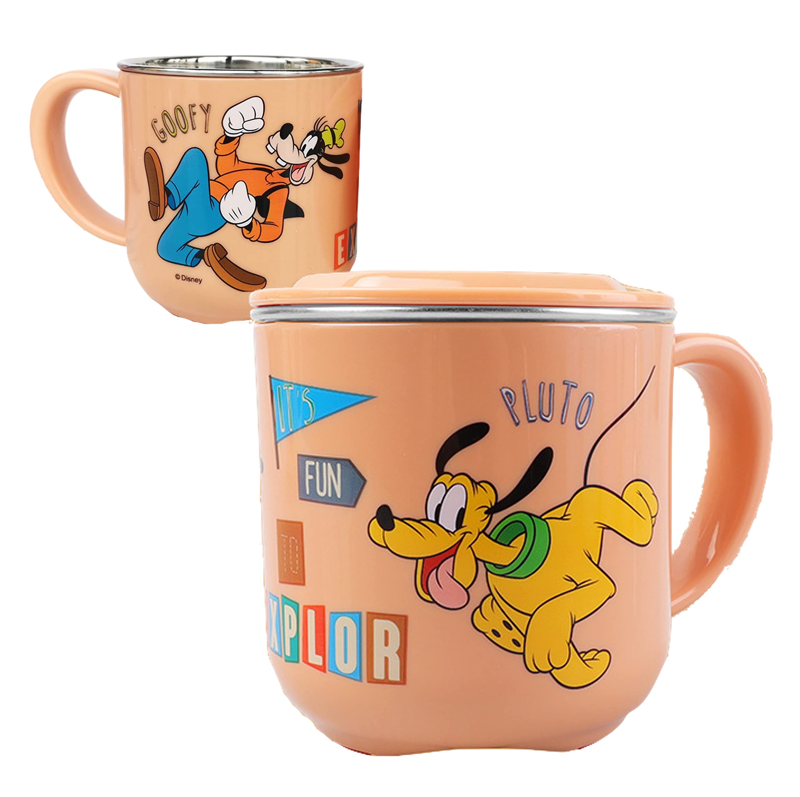 Everyday Delights Pluto & Goofy ABS Stainless Steel Cup with Lid, 250ml