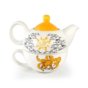 naruto shippuden tea cup set 2 with teacup and kettle | 15 oz teacup featuring the nine-tail fox “ kurama” | anime | kitchen deco | naruto tea cup set | officially licensed | by just funky