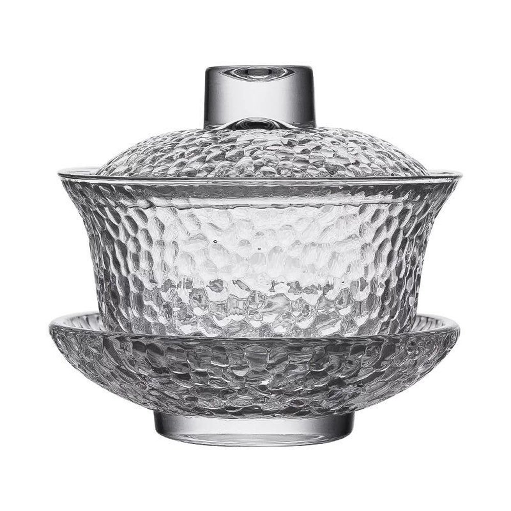 Never King Crystal Gaiwan Chinese Glass Gaiwan Traditional Tea Cup Comprised of Cup, Saucer and Lid Sancai Wan Tureen 130 ml