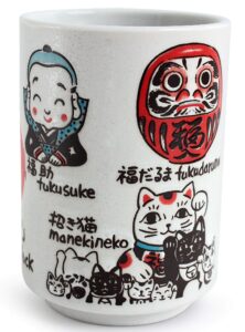 mino ware japanese ceramics sushi yunomi chawan tea cup lots of luck daruma manekineko made in japan (japan import) yay033