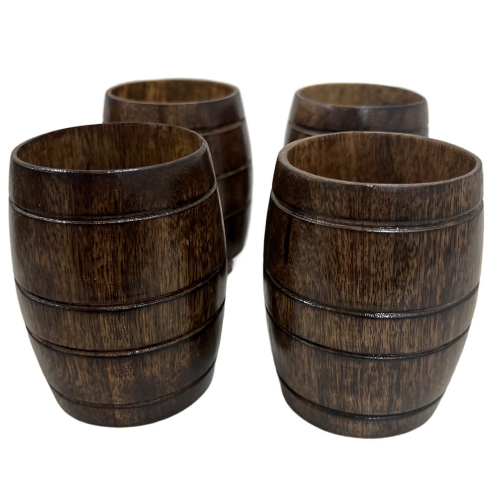 collectiblesBuy Handmade Barrel Shaped Mug Wooden Tea Cups Top Grade Natural Solid Wood Tea Cup Wooden, Classical Natural Solid Wood Drinking Cup Handmade Tea Cups Set of 4