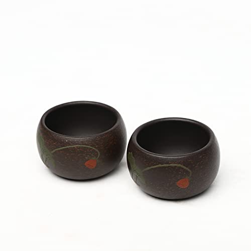 SILINE Zisha 2 PCS Teacup, Yixing Clay Tea Cup 2.3 Oz/70 cc for Brew Chinese Kung Fu Tea,Used with the Teapot -Lotus,Black Golden Sand