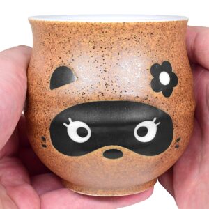 Mino Ware Traditional Japanese Yunomi Tea Cups, Boy & Girl Tanuki Japanese Racoon Dog Design for Green Tea, Matcha Tea