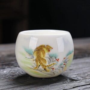 partycart sheep fat jade ceramic teacup, white porcelain teacup of chinese zodiac, large 150ml tea cup for household use,tiger