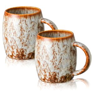 large ceramic coffee cup office & home use large handle 15.5 oz microwave and dishwasher safe cappuccino,latte,coffee,cocoa and tea,unique gifts for family and friends,2 pcs (winter white)