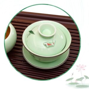 DELIFUR Celadon Handcrafted Porcelain Tea Set Lotus Theme Porcelain Tea Pot Covered Teacup Gongdao Cup From China (Covered teacup)