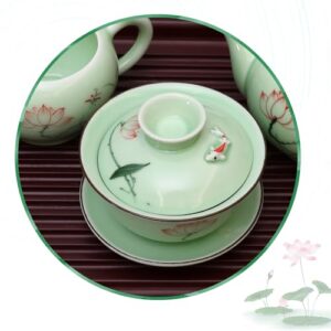 DELIFUR Celadon Handcrafted Porcelain Tea Set Lotus Theme Porcelain Tea Pot Covered Teacup Gongdao Cup From China (Covered teacup)