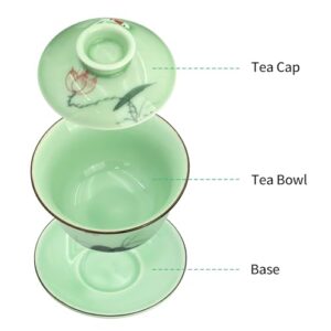 DELIFUR Celadon Handcrafted Porcelain Tea Set Lotus Theme Porcelain Tea Pot Covered Teacup Gongdao Cup From China (Covered teacup)