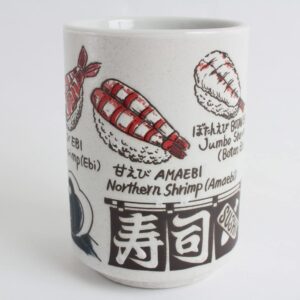 Mino ware Japanese Ceramics Sushi Yunomi Chawan Tea Cup Shrimp & Various Sushi Neta made in Japan (Japan Import) YAY060