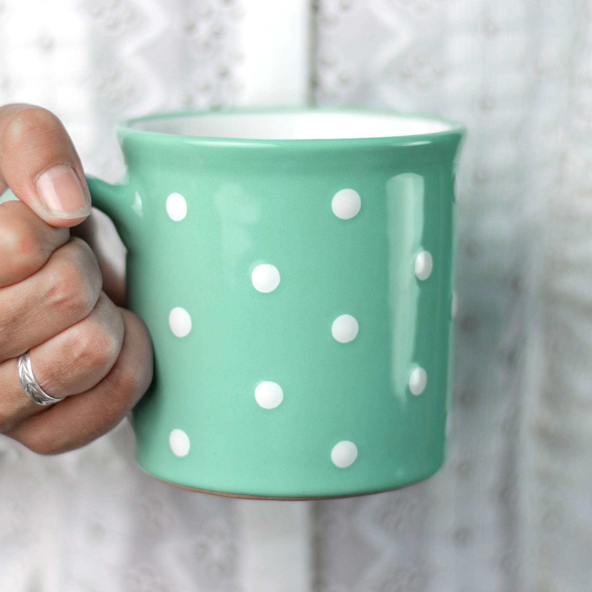 City to Cottage Handmade Teal Blue and White Polka Dot Ceramic Extra Large 17.5oz/500ml | Hot Chocolate, Coffee, Tea Mug, Cup with Handle Unique Designer Pottery for Tea Lovers