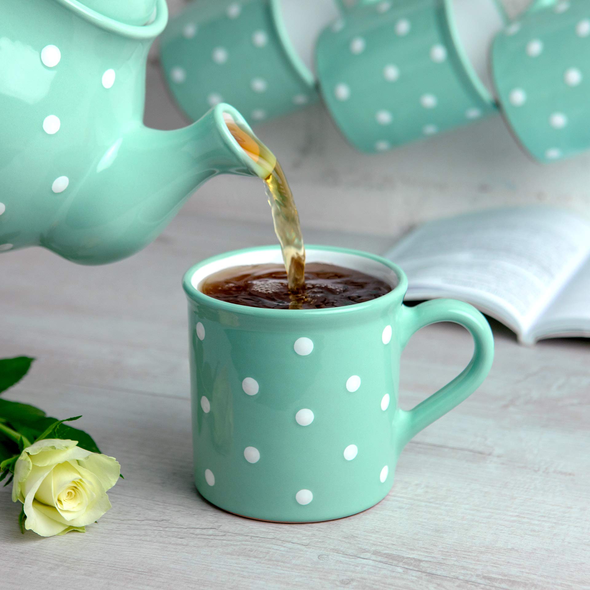 City to Cottage Handmade Teal Blue and White Polka Dot Ceramic Extra Large 17.5oz/500ml | Hot Chocolate, Coffee, Tea Mug, Cup with Handle Unique Designer Pottery for Tea Lovers