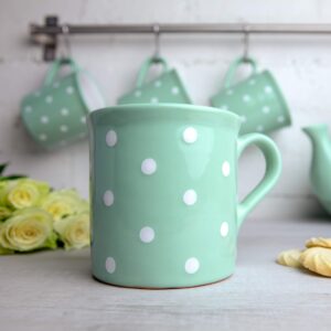 City to Cottage Handmade Teal Blue and White Polka Dot Ceramic Extra Large 17.5oz/500ml | Hot Chocolate, Coffee, Tea Mug, Cup with Handle Unique Designer Pottery for Tea Lovers