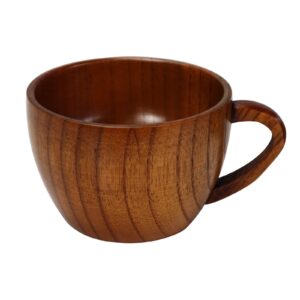 Buqoo Wooden Tea Cups, Coffee Mug Tea Cup Wood Drinking Cup Wine Mug Vintage Teacup Wooden Mug with Handle for Tea Milk Beer Water Juice (200 ML)