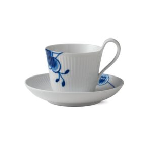 Blue Fluted Mega 8.5 oz. High Handle Cup and Saucer