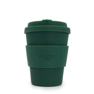 ecoffee 12oz 340ml reusable cups with silicone lid tops, made with natural bamboo fibre, leave it out arthur