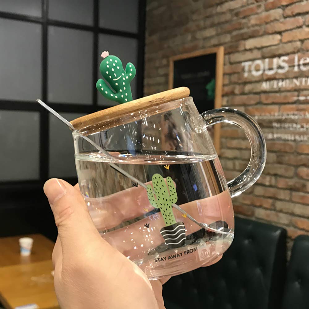 gShopVV 400ml Cute Cactus Glass Cup for Coffee, Tea