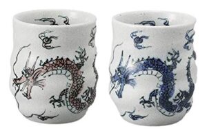 mino ware japanese sushi yunomi tea cups 9.47 onces authentic dragon red and blue for hot green tea matcha tea bancha set of 2 from japan