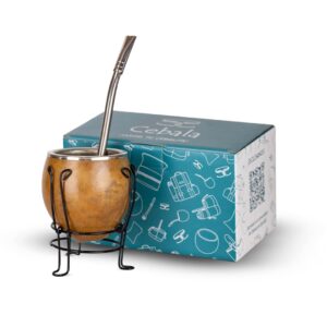 cebala | premium yerba mate cup (mate gourd set) - uruguayan mate (porongo mate style) - includes nickel silver bombilla straw and calabash mate cup