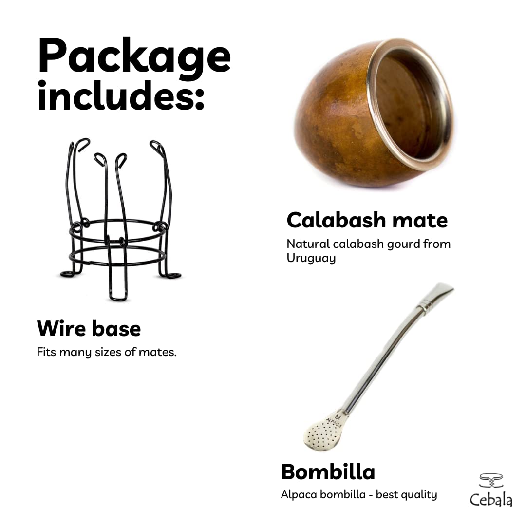 Cebala | Premium yerba mate cup (Mate gourd set) - Uruguayan mate (porongo mate style) - Includes nickel silver bombilla straw and calabash mate cup