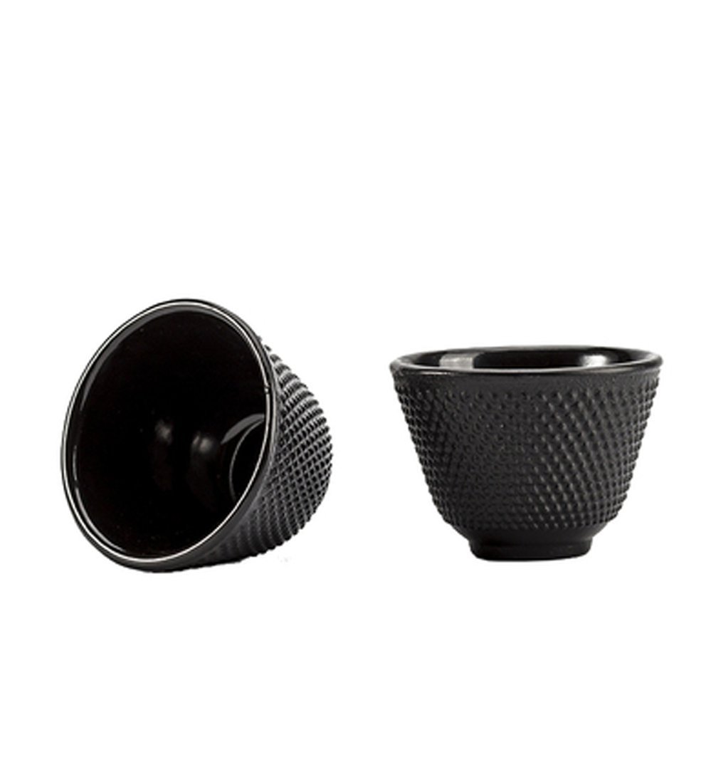 Rluii Japanese Cast Iron Tea Cup Teacup/Black Hobnail （2pcs）