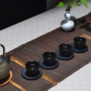 Veemoon Japanese Tea Cups Set Cast Iron Tea Cup with Saucer Asian Tea Cups Tea Mug Chinese Kung Fu Tea Cup Gaiwan for Home Restaurant