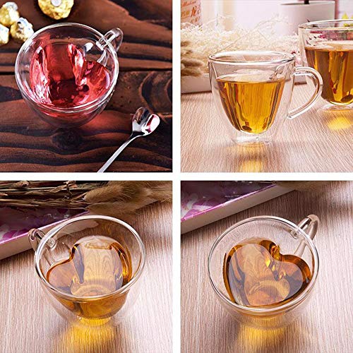 VEOOJRFEY 2 Pcs/Set Heart Shaped Double Wall Insulated Glass Milk Lemon Juice Cup Tea Cups Lover Coffee Mug Drinkware for Home Party Birthday Gifts