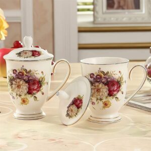 Ceramic Mug, Tea Mugs For Women，China Tea Cup With Lid, Flower Tea Cup, Suitable For Making Tea, Cold Drinks, Hot Drinks, Coffee, Etc, 10oz (about 300ml)
