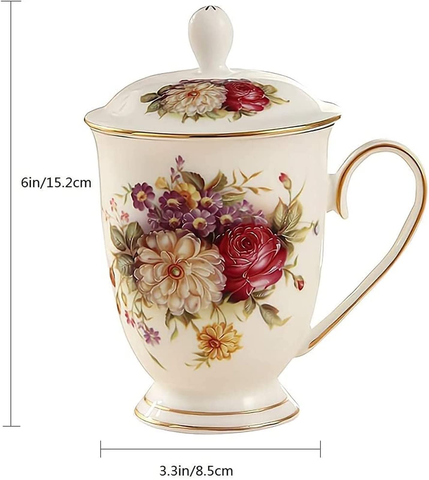 Ceramic Mug, Tea Mugs For Women，China Tea Cup With Lid, Flower Tea Cup, Suitable For Making Tea, Cold Drinks, Hot Drinks, Coffee, Etc, 10oz (about 300ml)