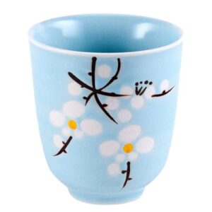 ceramic japanese handleless floral tea cup, small authentic beverage cups with no handle, kitchen dinner party supplies, 3 inches