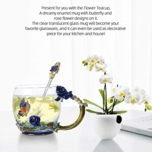 Spuik Enamel Tea Cup Coffee Mug with Gift Box Handmade Flower Tea Cups Women Glass Tea Mugs 11 OZ Ideal Christmas Gift Cup for Women Mum Sister