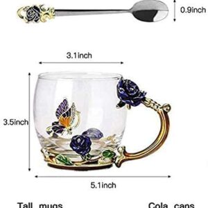 Spuik Enamel Tea Cup Coffee Mug with Gift Box Handmade Flower Tea Cups Women Glass Tea Mugs 11 OZ Ideal Christmas Gift Cup for Women Mum Sister