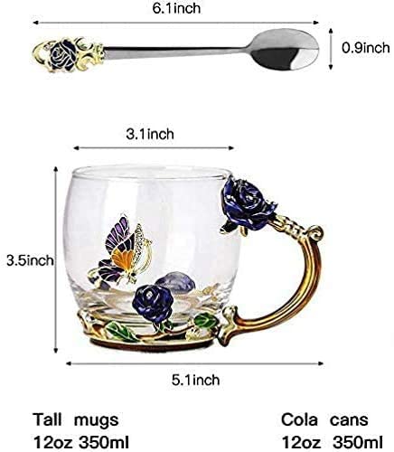 Spuik Enamel Tea Cup Coffee Mug with Gift Box Handmade Flower Tea Cups Women Glass Tea Mugs 11 OZ Ideal Christmas Gift Cup for Women Mum Sister