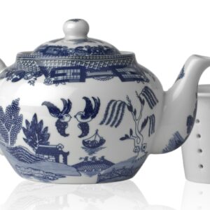 HIC Harold Import Co. HIC Blue Willow Teapot, Fine White Porcelain, 3-Cup, 16-Ounce