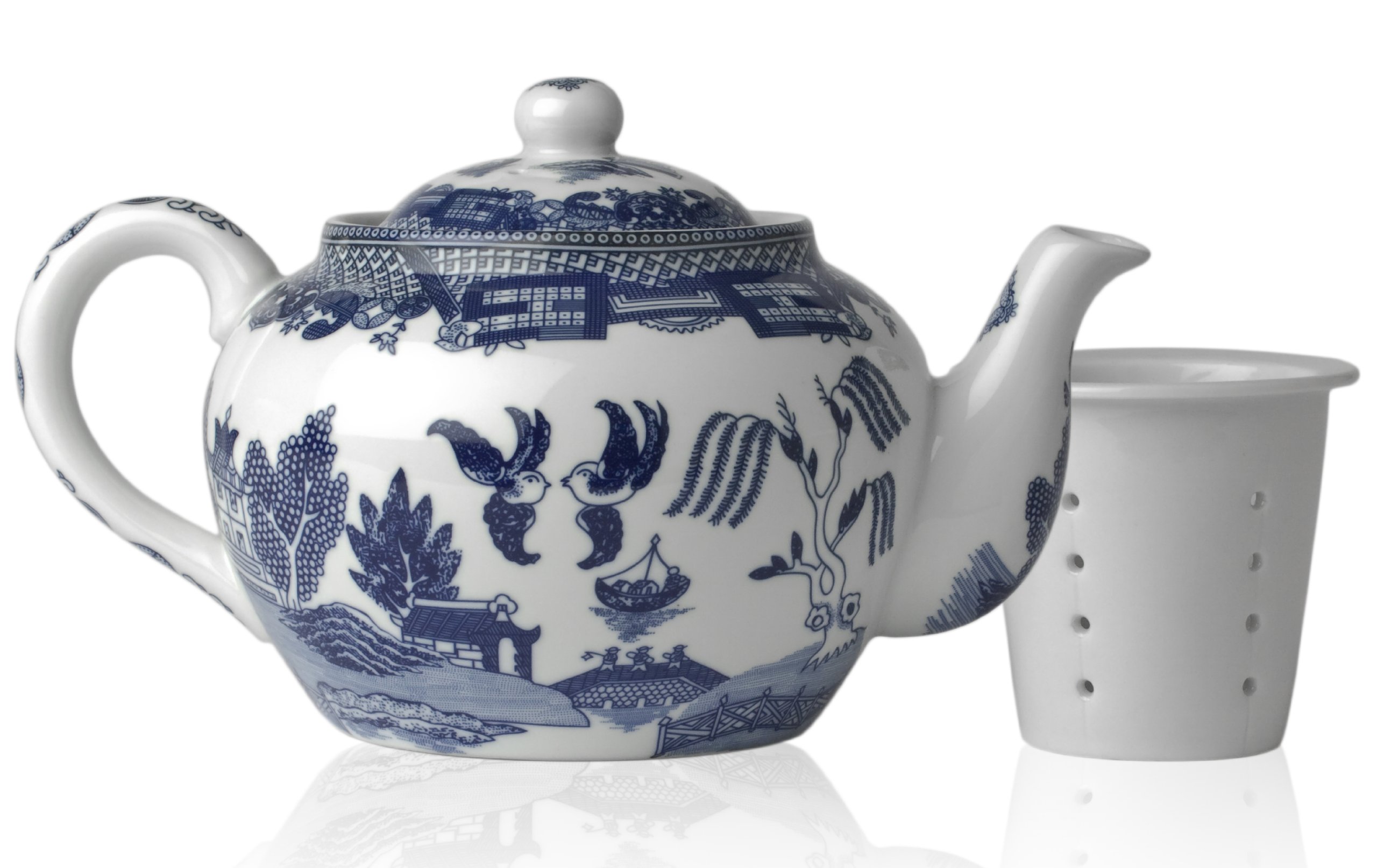 HIC Harold Import Co. HIC Blue Willow Teapot, Fine White Porcelain, 3-Cup, 16-Ounce