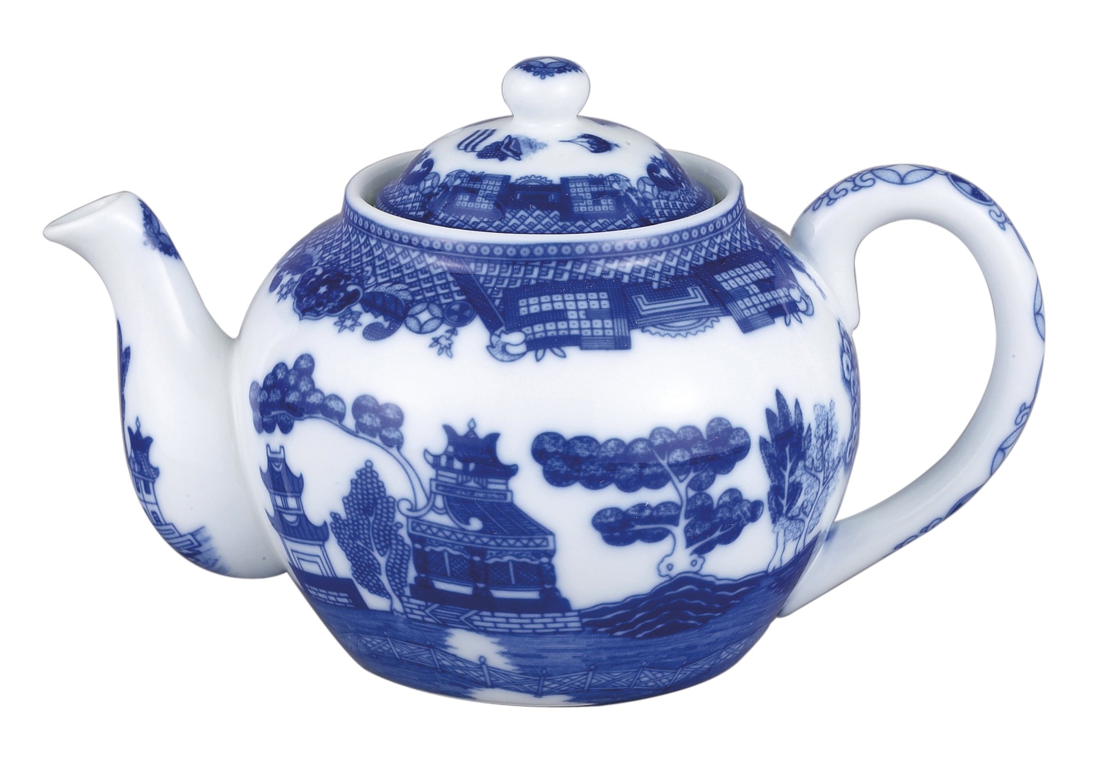 HIC Harold Import Co. HIC Blue Willow Teapot, Fine White Porcelain, 3-Cup, 16-Ounce