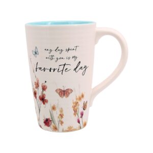 pavilion - my favorite day 17-ounce cup, floral pattern coffee mug, butterfly coffee cup, spring summer kitchen ideas, inspirational gifts microwave & dishwasher safe, 1 count, cream
