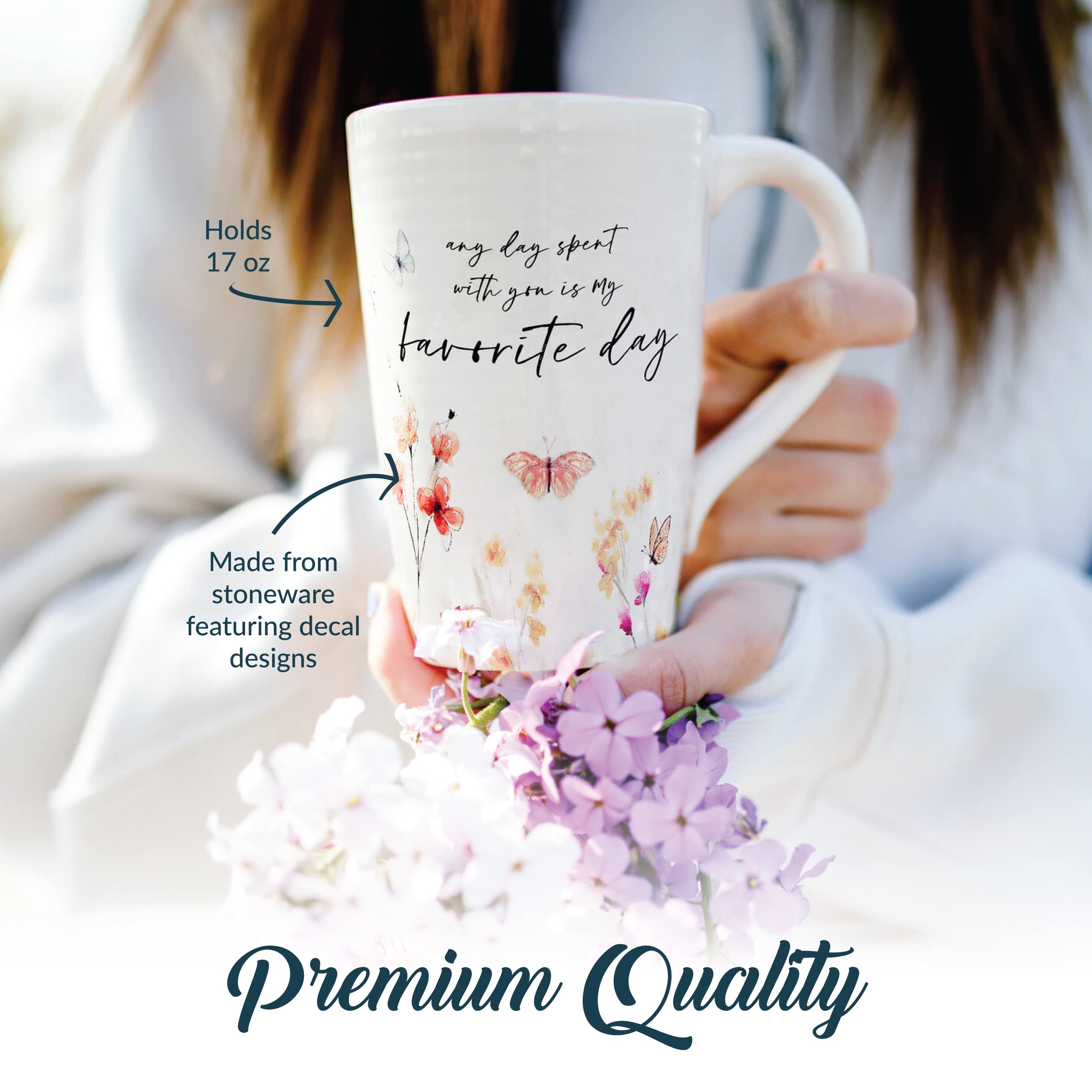 Pavilion - My Favorite Day 17-ounce Cup, Floral Pattern Coffee Mug, Butterfly Coffee Cup, Spring Summer Kitchen Ideas, Inspirational Gifts Microwave & Dishwasher Safe, 1 Count, Cream