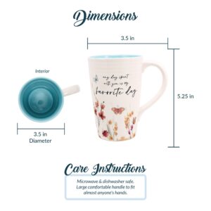 Pavilion - My Favorite Day 17-ounce Cup, Floral Pattern Coffee Mug, Butterfly Coffee Cup, Spring Summer Kitchen Ideas, Inspirational Gifts Microwave & Dishwasher Safe, 1 Count, Cream