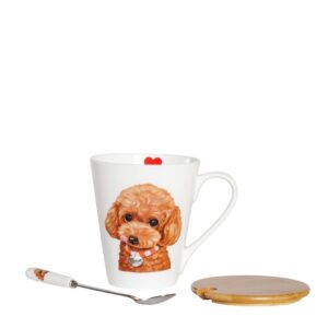 Pet Portrait Porcelain Water Cup w Lid & Spoon (Poodle(Red))