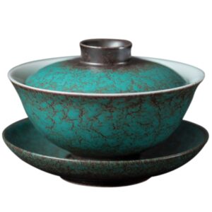 dehuayao chinese traditional green porcelain gaiwan ceramic tea cup（tea cup comprised of cup, saucer and lid ）