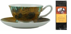van gogh sunflowers tea cup and saucer in box and 6 tea bags