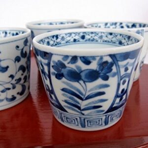 Mino Ware Japanese Soba Choko Cups Japanese Traditional Flowers and Pomegranate Pattern Set of 4